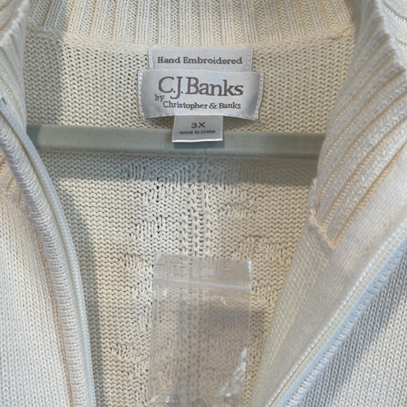 NWOT‎ CJ Banks Women's Cream Hand Embroidered Tree Sweater Vest Zip Size 3X - Picture 3 of 10